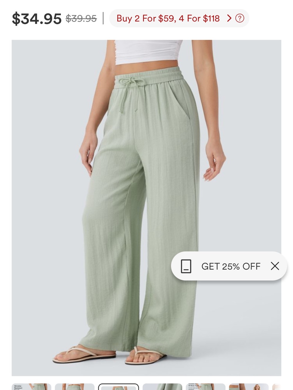 HALARA High Waisted Drawstring Pocket Wide Leg Casual Linen-Feel Pants